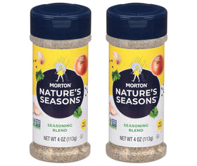 Morton Nature's Seasons blend jar enhances poultry and salads with balanced flavor.