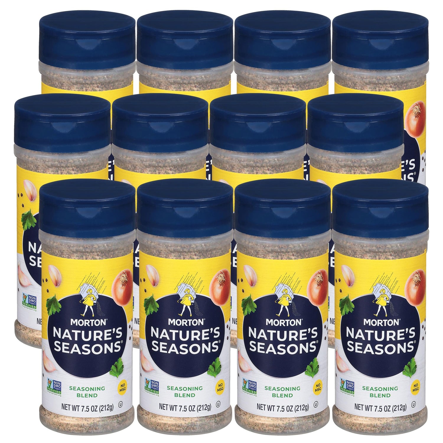 Morton Nature's Seasons seasoning bottle adds balanced flavor to light dishes like chicken and salads.