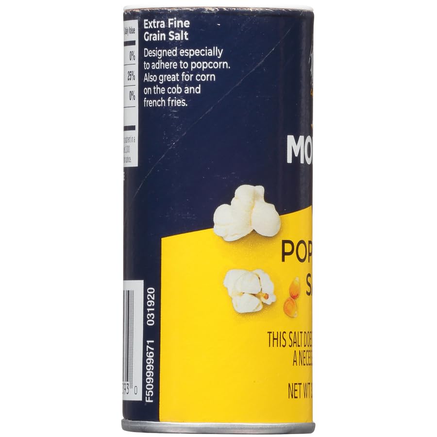Morton popcorn salt 3.75oz 12-pack serving setup, quick flavor boost for snacks