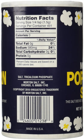 Close-up of Morton popcorn salt texture showing coat-ready grains for nachos.