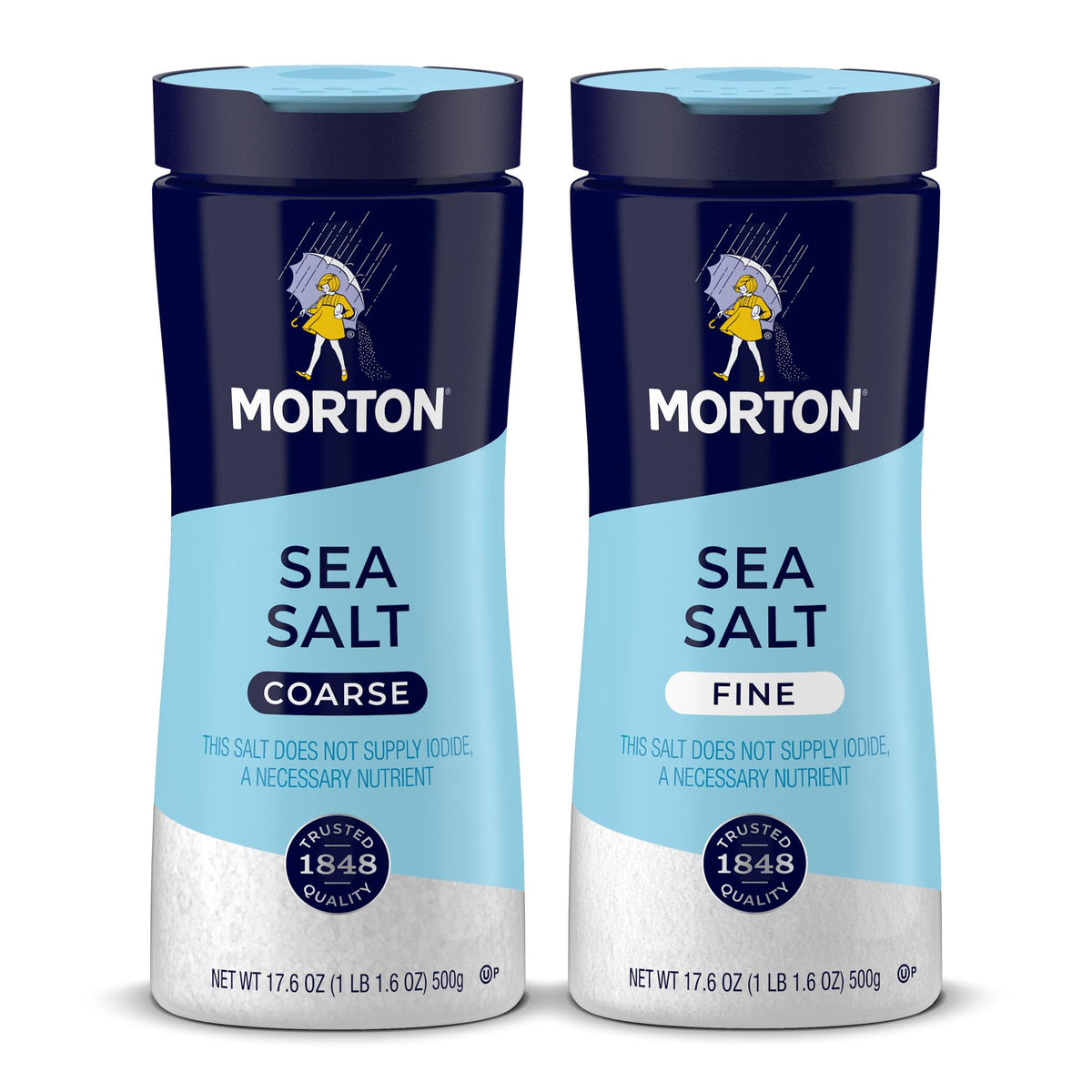 Morton Fine Sea Salt bottle pour for quick, even seasoning in marinades.