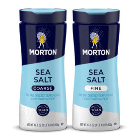 Morton Fine Sea Salt bottle pour for quick, even seasoning in marinades.