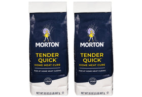 Morton Tender Quick curing salt bag closeup, speeds home curing with reliable color and flavor.