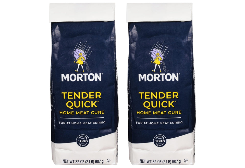 Morton Tender Quick curing salt bag closeup, speeds home curing with reliable color and flavor.