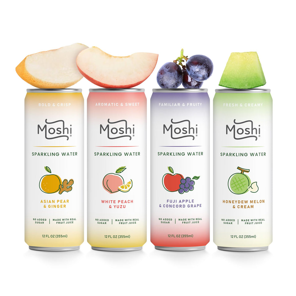 Moshi Asian Flavored Sparkling Water bottle with Asian Pear and White Miso, ideal with light meals