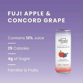 Moshi No Added Sugar label on can suggests a cleaner, real-fruit hydration option