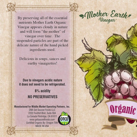 Mother Earth Cabernet grapes artwork on label, premium presentation.