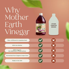 Mother Earth Organic Red Wine Vinegar The Mother closeup highlights probiotic-rich content for flavorful meals.