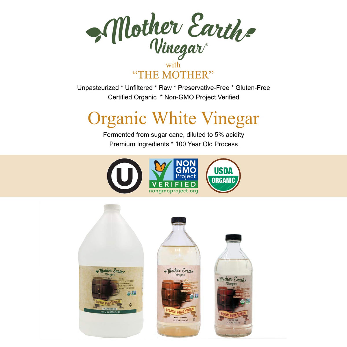 Mother Earth Vinegar 16 oz bottle for pantry.