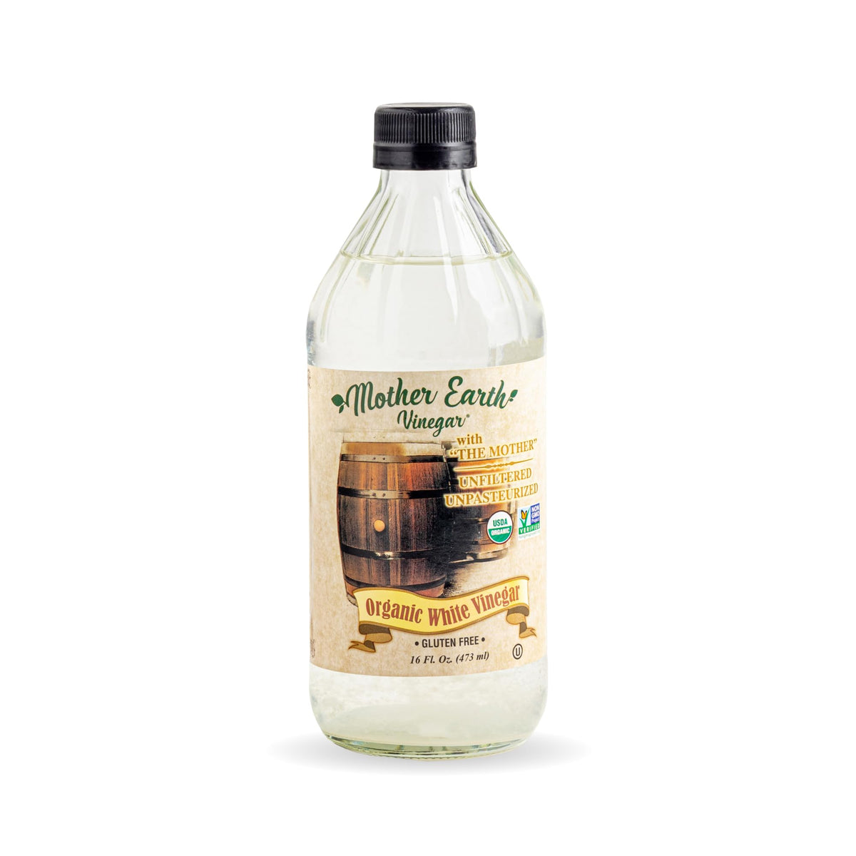 Mother Earth Vinegar white bottle showing raw, organic flavor.