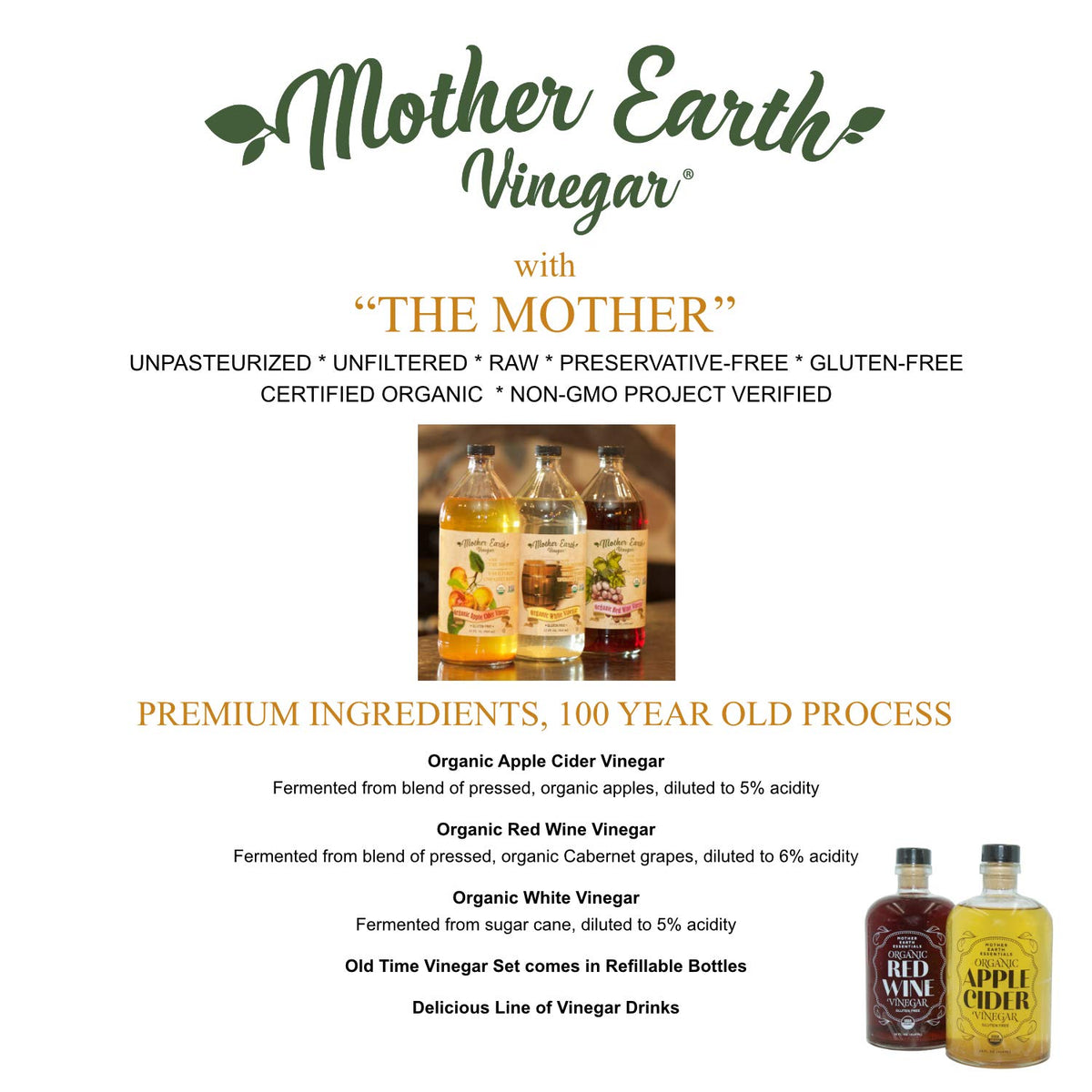 Kitchen setup with Mother Earth Vinegar for sauces and glaze