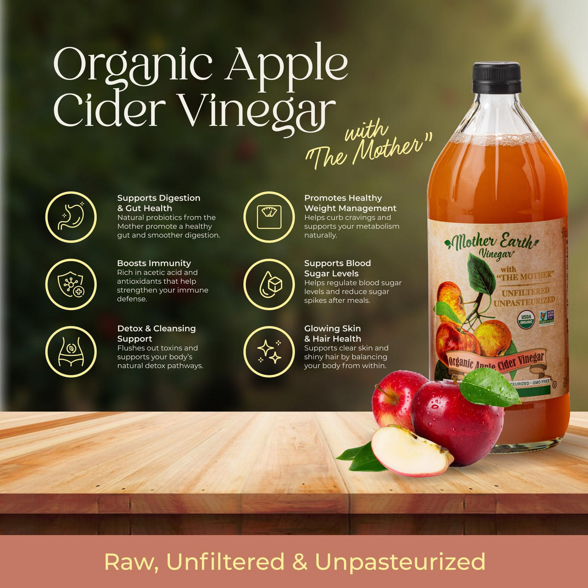 Mother Earth Vinegar The Mother close-up shows living cultures for vibrant flavor in recipes.