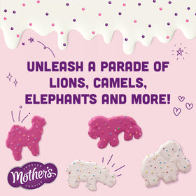 Mother's Circus Animal Cookies rainbow sprinkles brighten each pink and white bite.