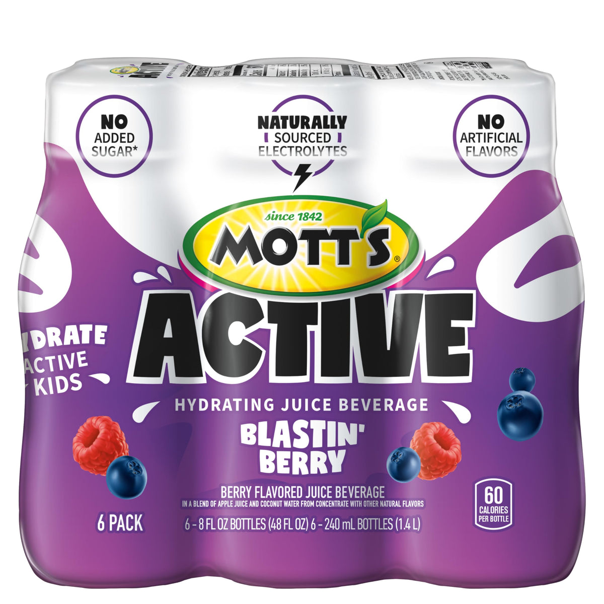Mott's Active Blastin' Berry bottle cap close-up for on-the-go refreshment