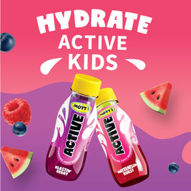 Mott's Active Watermelon Burst bottle being poured for quick hydration.