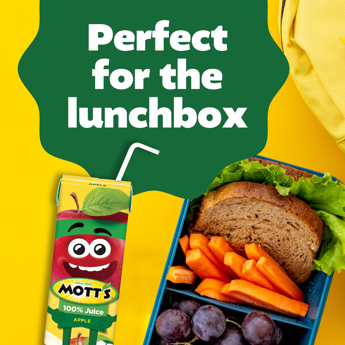 Fresh apples background with Mott's juice conveying orchard origins.