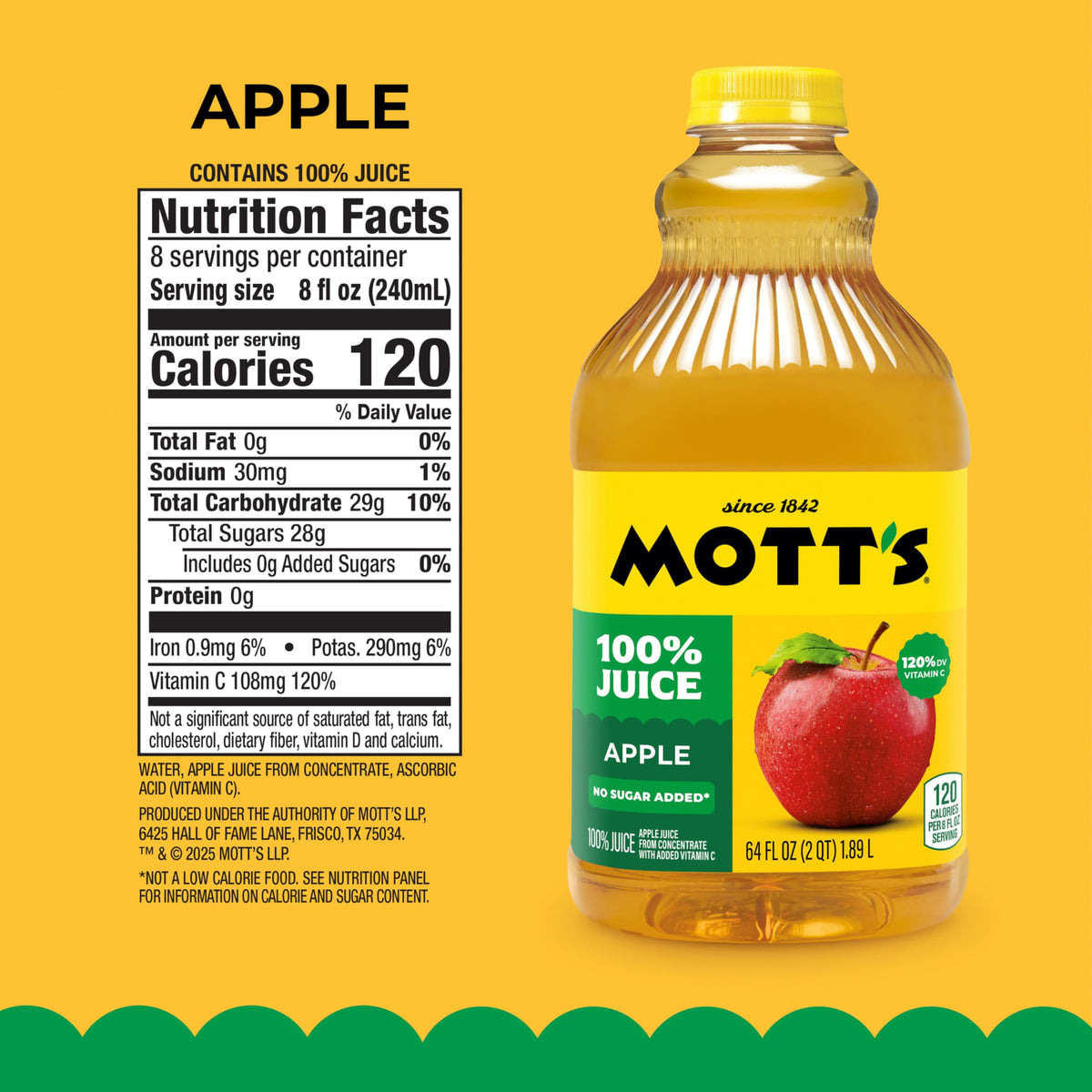 Kosher and gluten-free symbols on Mott's bottle.