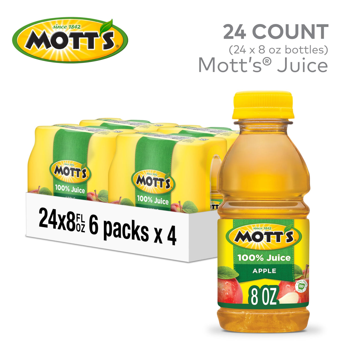 Mott's apple juice bottle with no added sugar for fruit intake