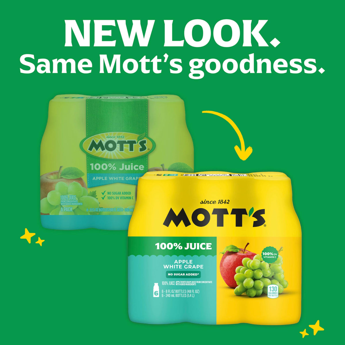 Mott's Apple White Grape Juice being poured into a glass for quick enjoyment