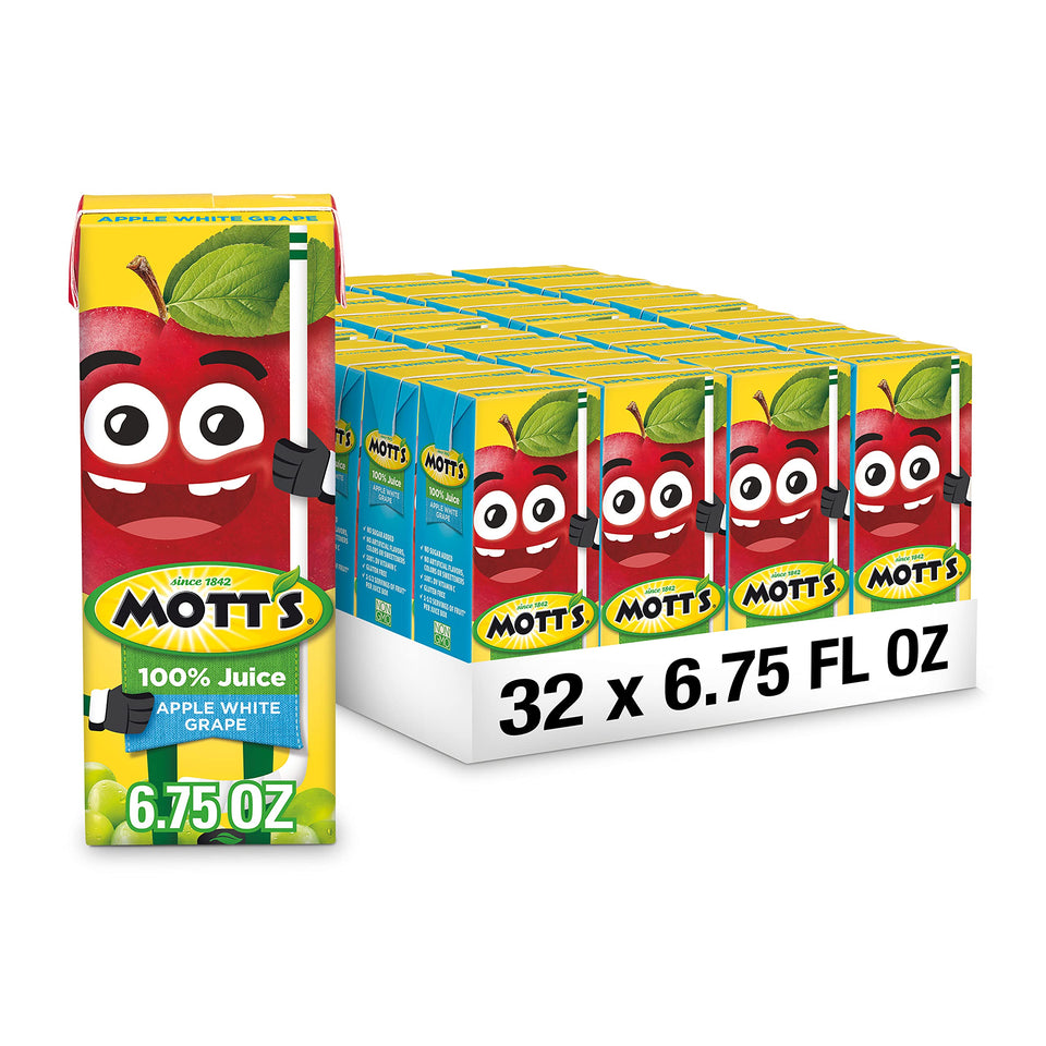 Mott's 100% Apple White Grape Juice boxes in a convenient family pack.
