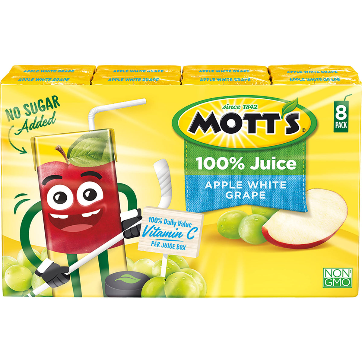 Kosher-certified, caffeine-free Mott's Apple White Grape Juice.