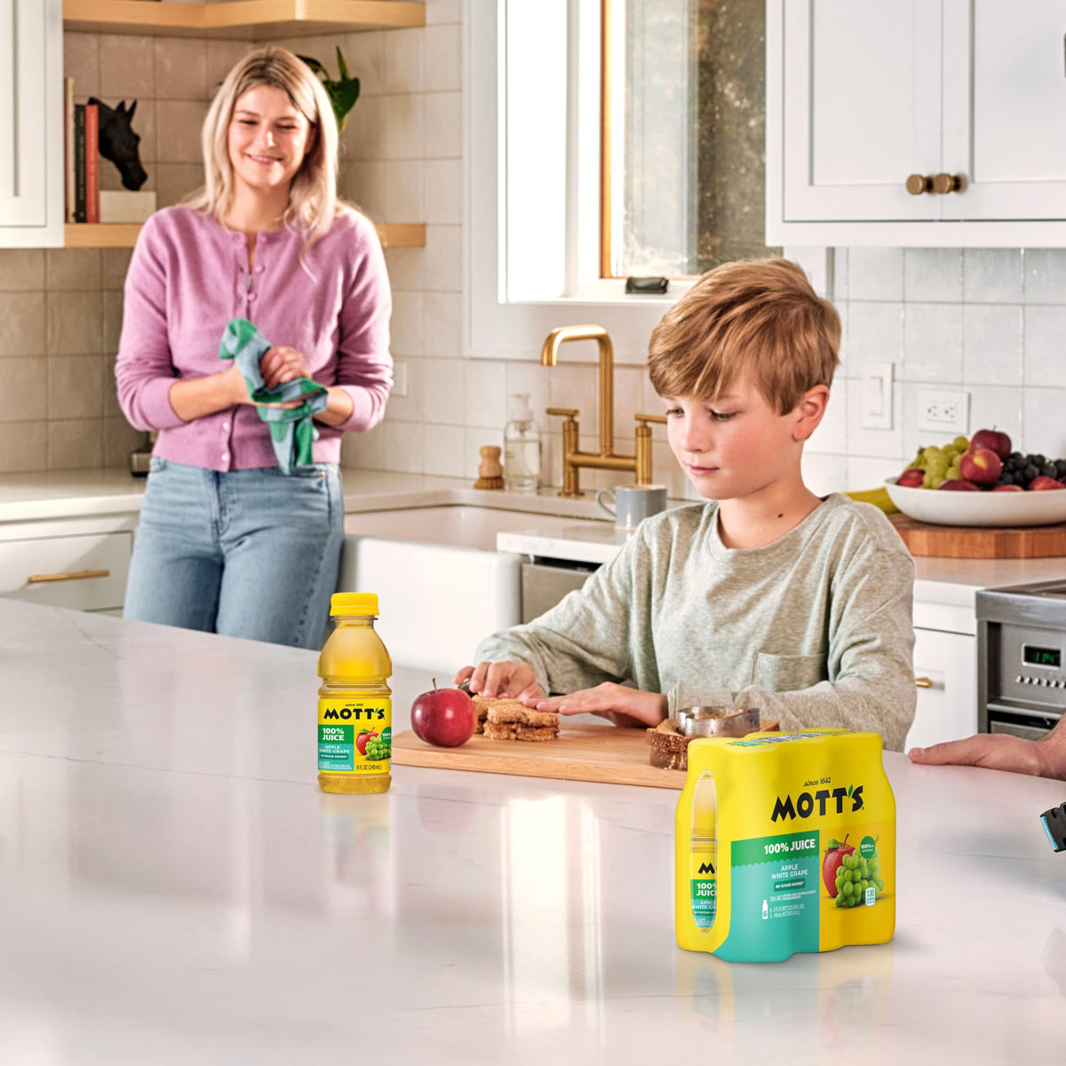 Mott's Apple White Grape Juice store display, easy pantry staple