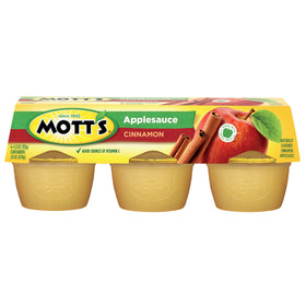 Mott's Cinnamon Applesauce 12-pack box shown for family pantry stocking.