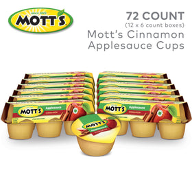 Mott's Cinnamon Applesauce 4oz cups lunchbox-ready packaging for on-the-go snacking.