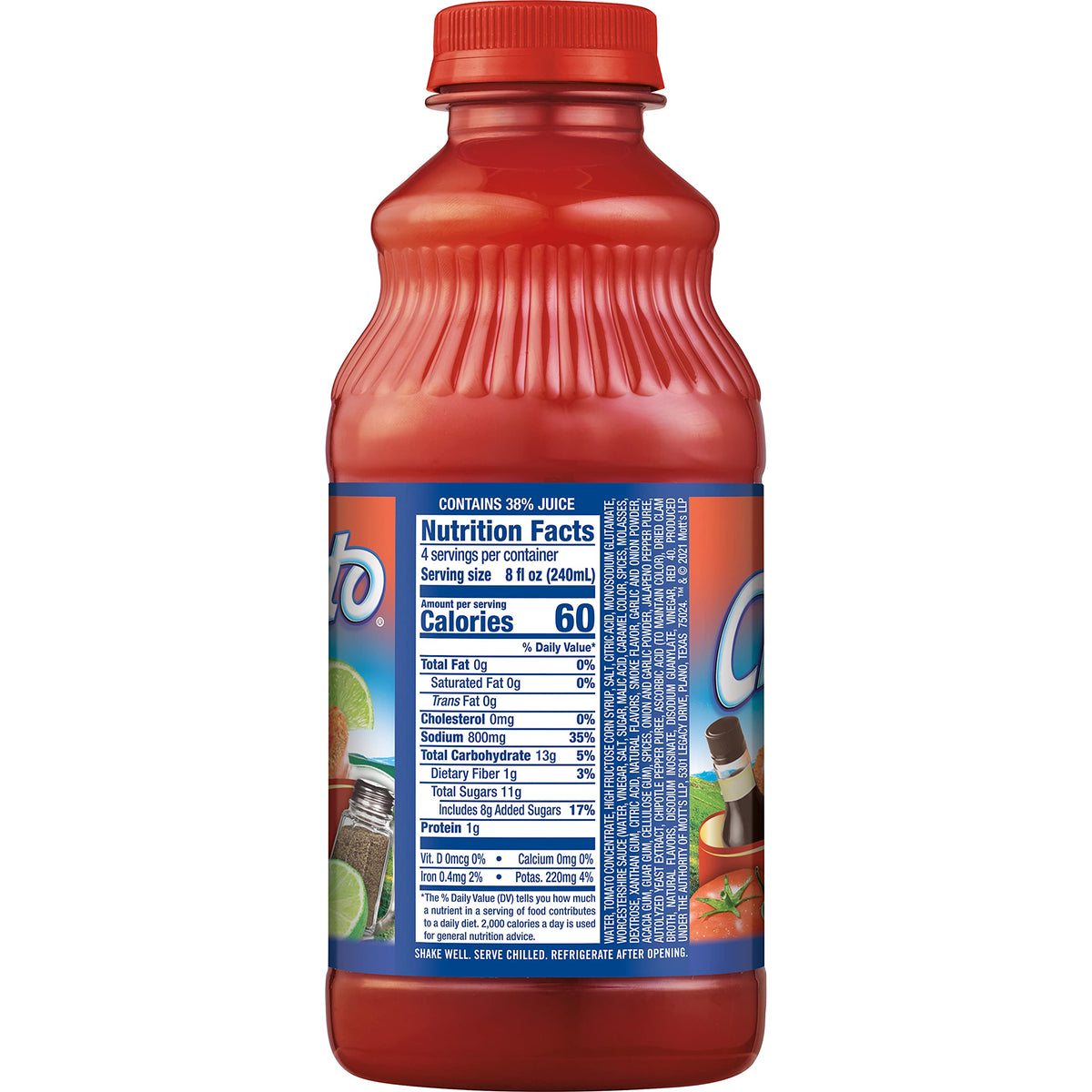 Mott's Clamato Preparado food pairings image hints seafood and poultry accents.
