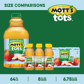 Motts For Tots Apple Juice bottle-label highlights no artificial colors.