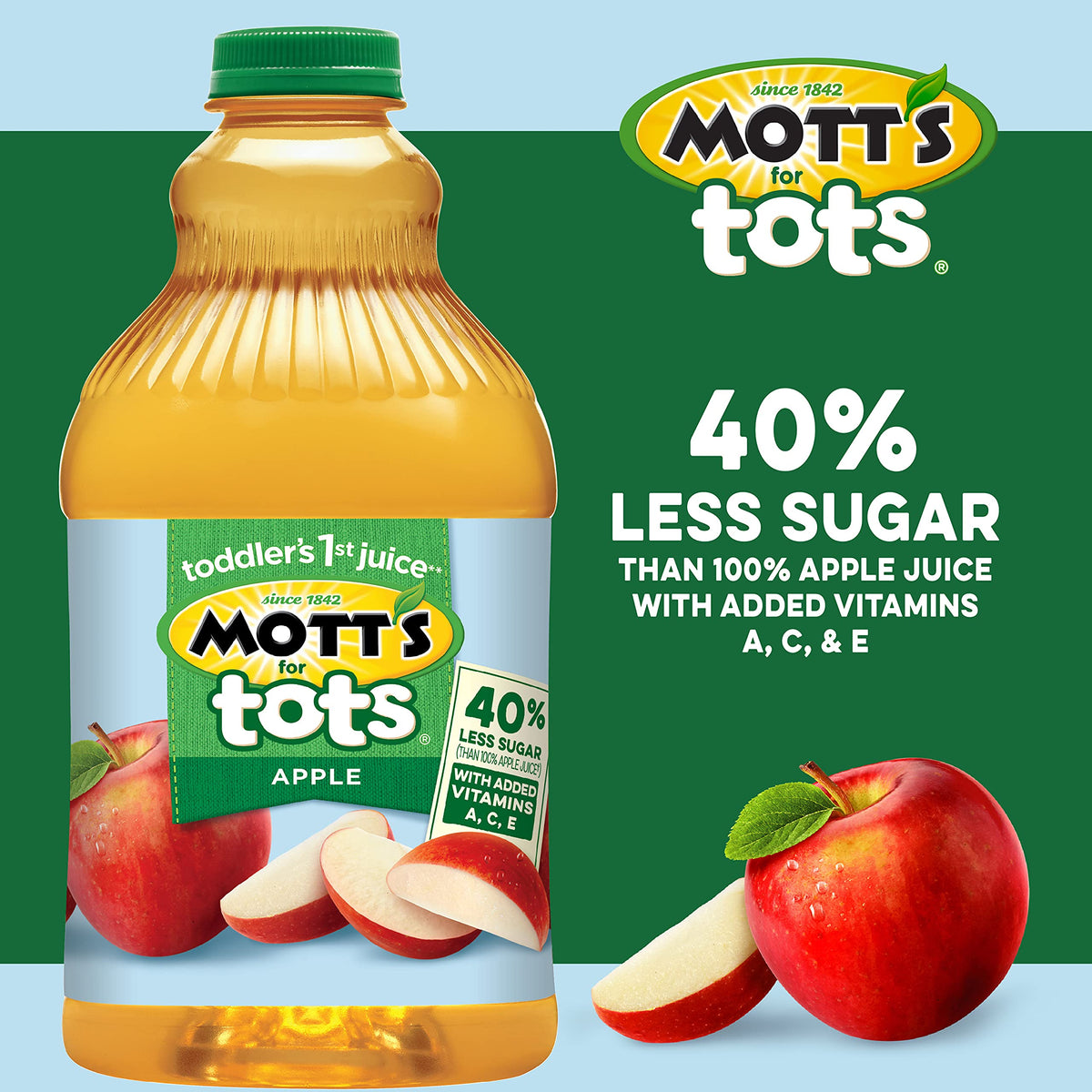 Motts For Tots Apple Juice pour captures crisp apple flavor for snacks.