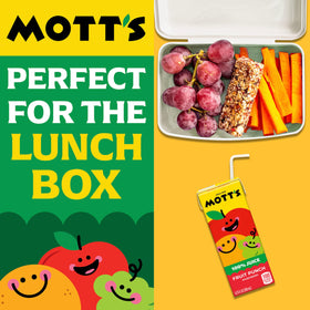 Mott's fruit punch ingredients panel communicates gluten-free and no artificial colors.