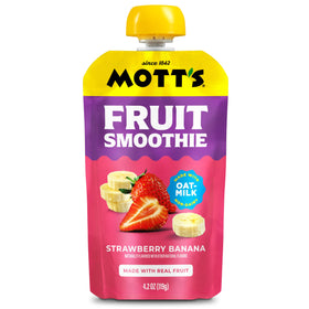 Mott’s Smoothies pouch packaging displays vibrant fruit imagery and clear branding.