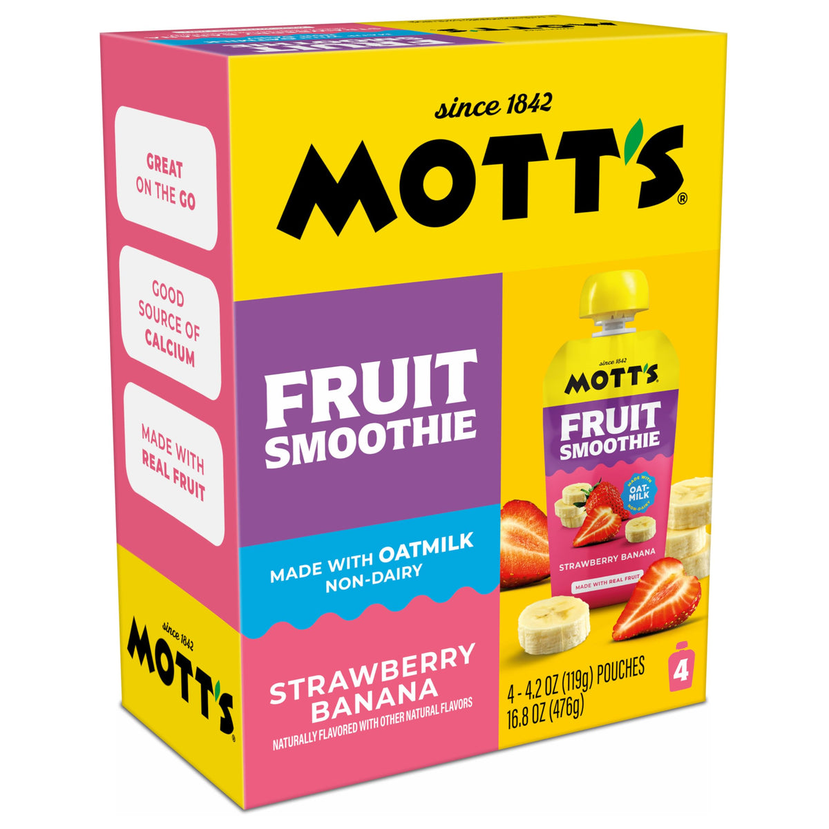 Mott’s on-the-go snack option with 4.2 oz pouch design for travel.