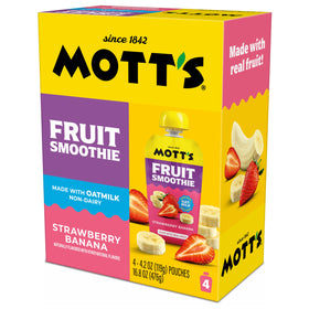 Mott’s pouch being opened reveals creamy oatmilk texture ideal for kids.