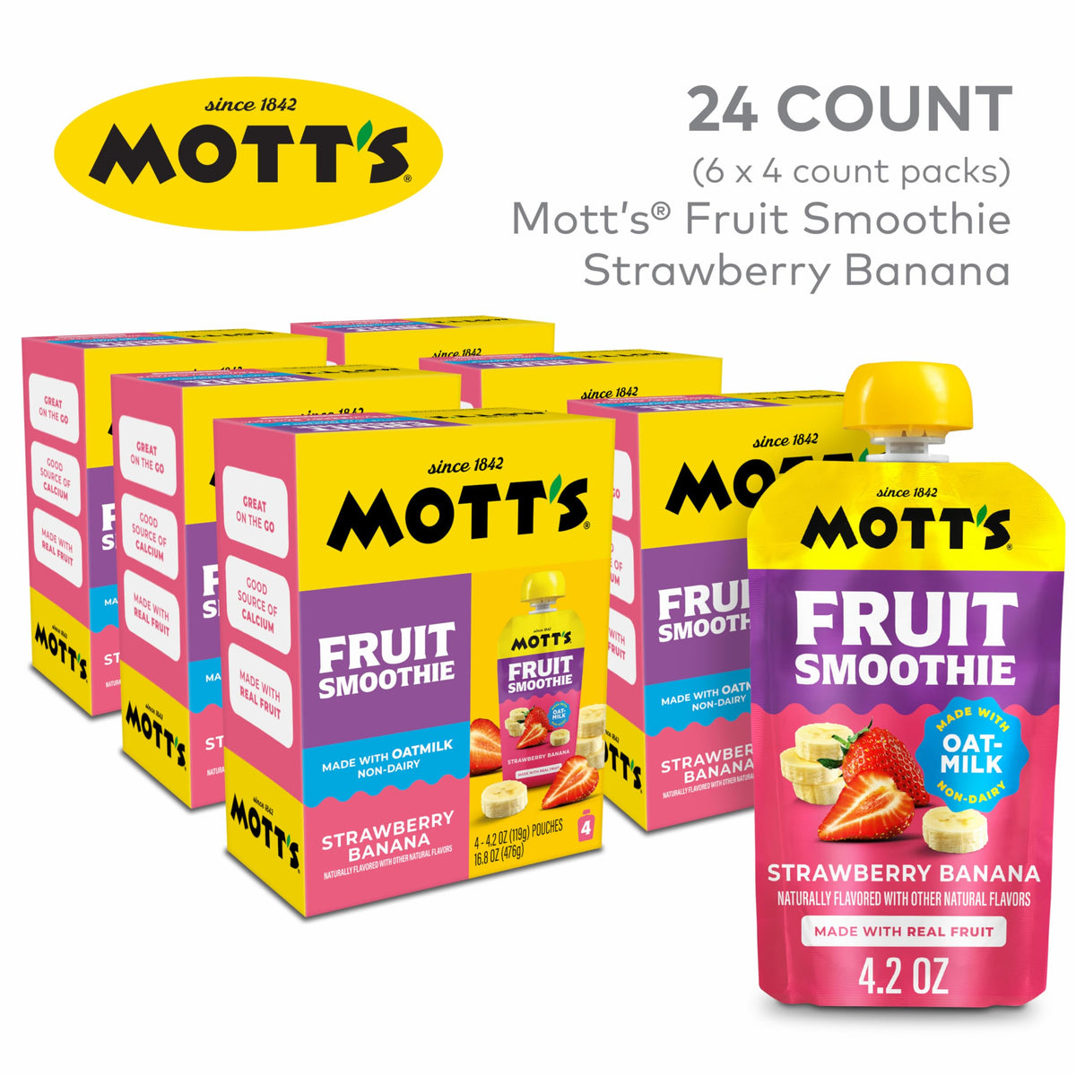 Mott’s packaging features non-dairy oatmilk base for a family-friendly snack.