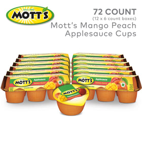 Mott's Mango Peach Applesauce 72-count pack on display, easy family snack choice