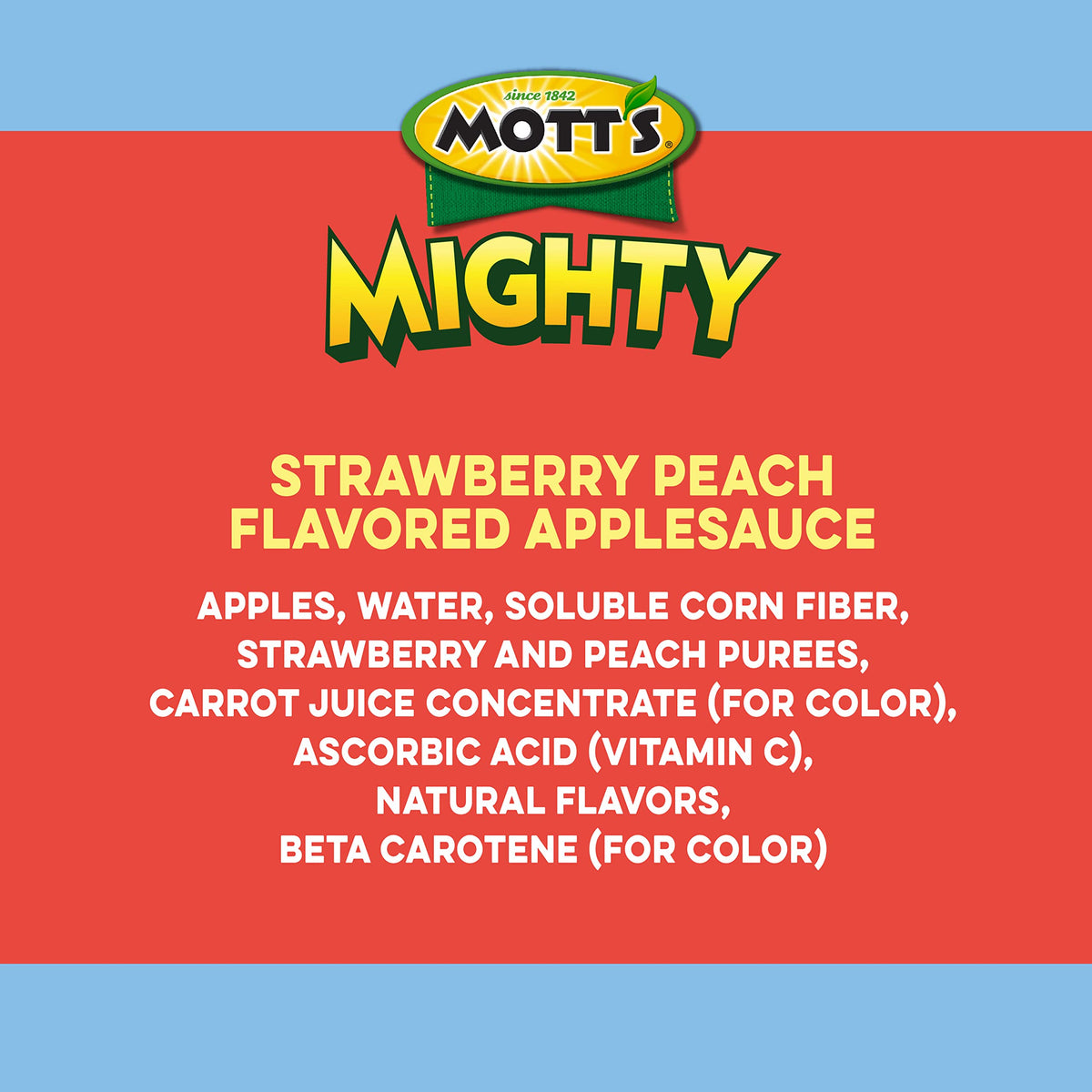 Mott's Mighty Applesauce brand heritage since 1842, trusted fruit flavor