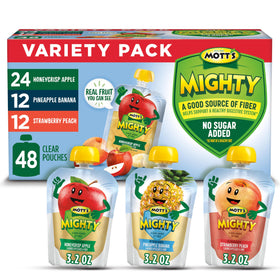Mott's Mighty Applesauce Variety Pack front view, on-the-go snack ready for kids