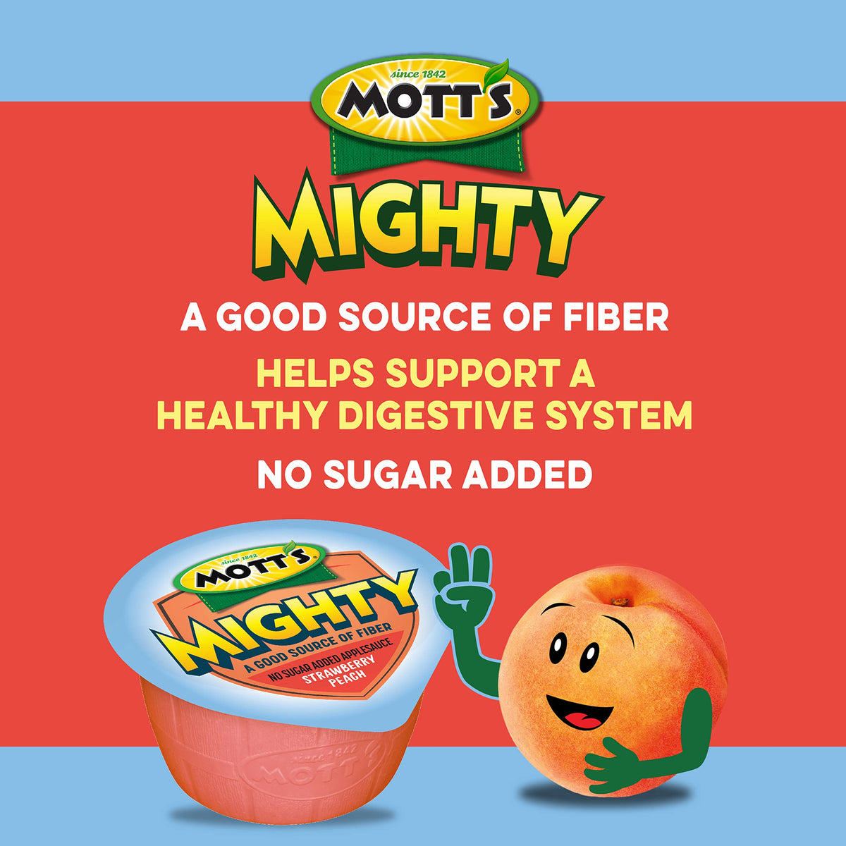 Mott's Mighty fiber blends applesauce offers fiber-rich, satisfying snacking.