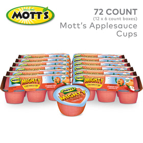 Mott's Mighty no sugar added applesauce cup, fiber-rich snack.