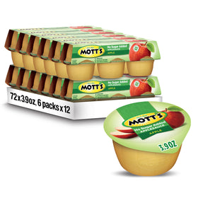 Mott's No Sugar Added applesauce in clear cups for easy portion control.