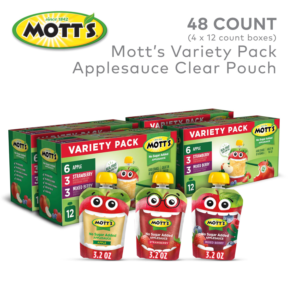 Mott's No Sugar Added Applesauce Strawberry pouch, convenient family snack