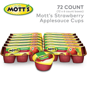 Close-up of Motts 4 oz cup showing the strawberry applesauce texture for kids