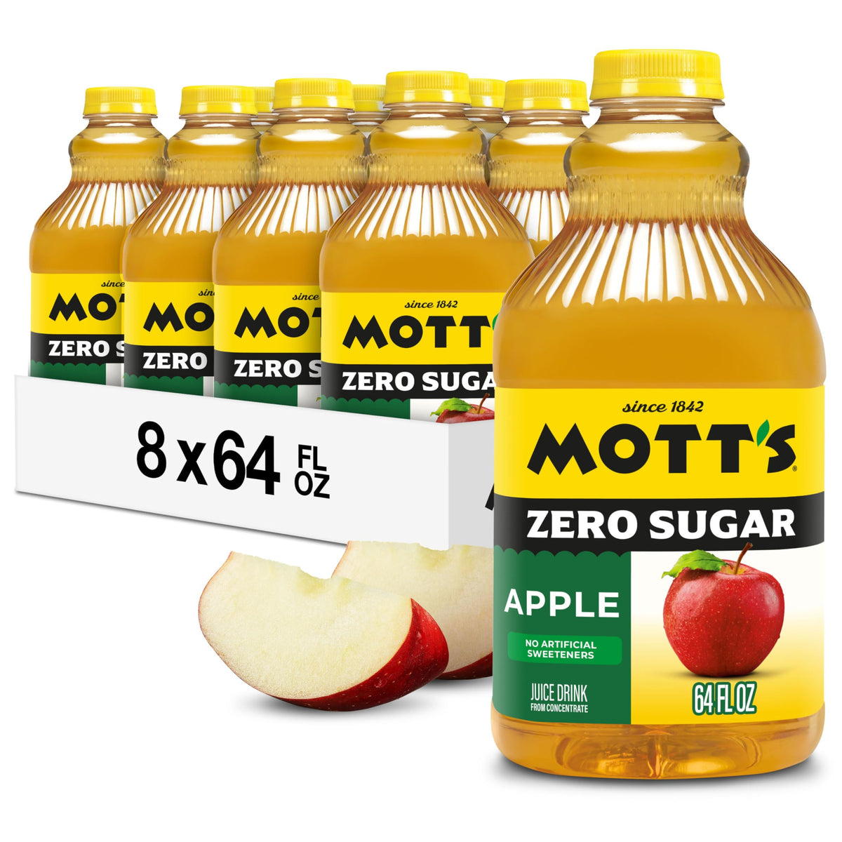 Mott's Zero Sugar Apple Juice Bottle 64oz—zero sugar and zero calories for family refreshment.
