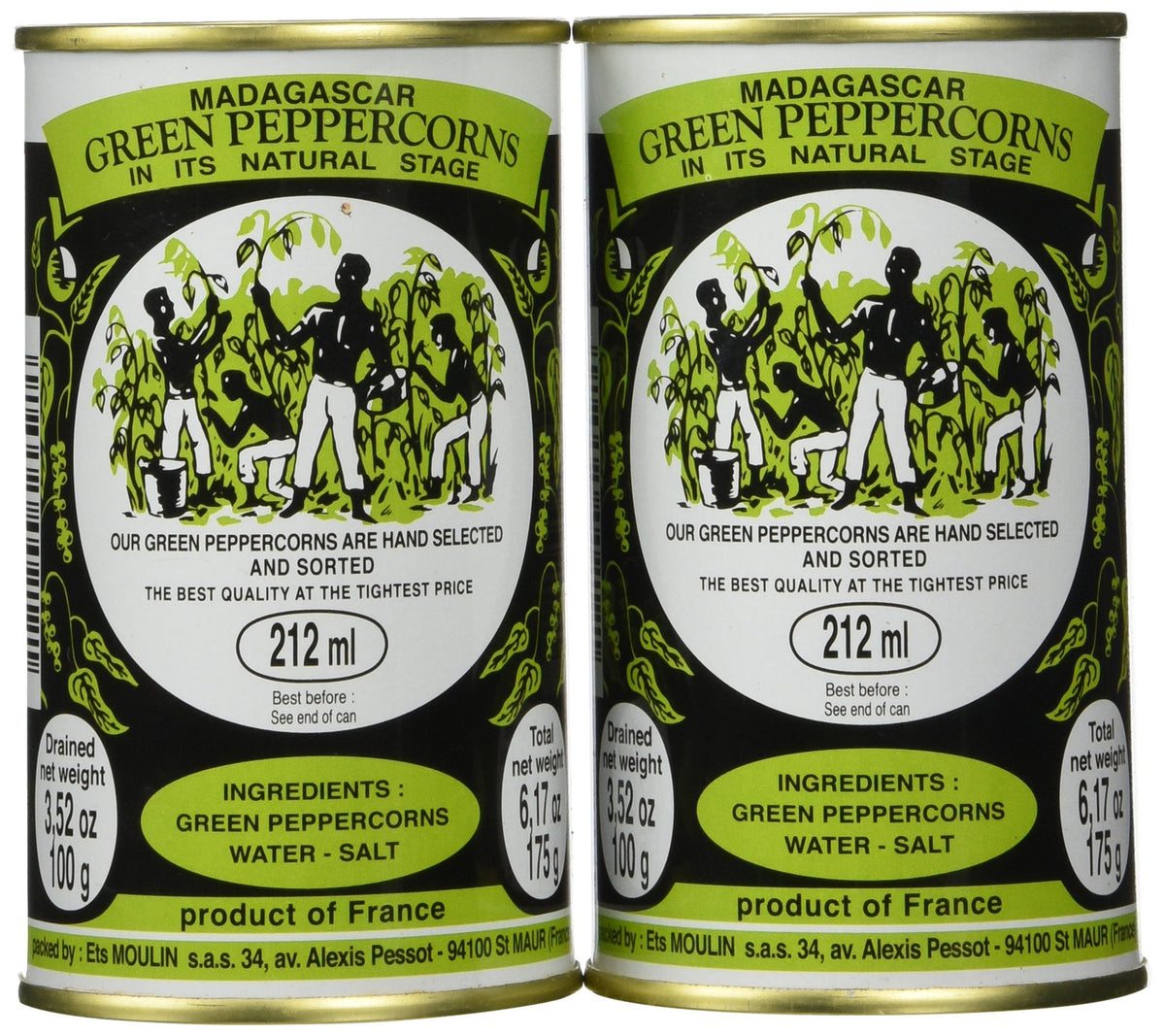 Moulin Madagascar Green Peppercorns in Brine jar label—vibrant color and premium packaging for home cooks