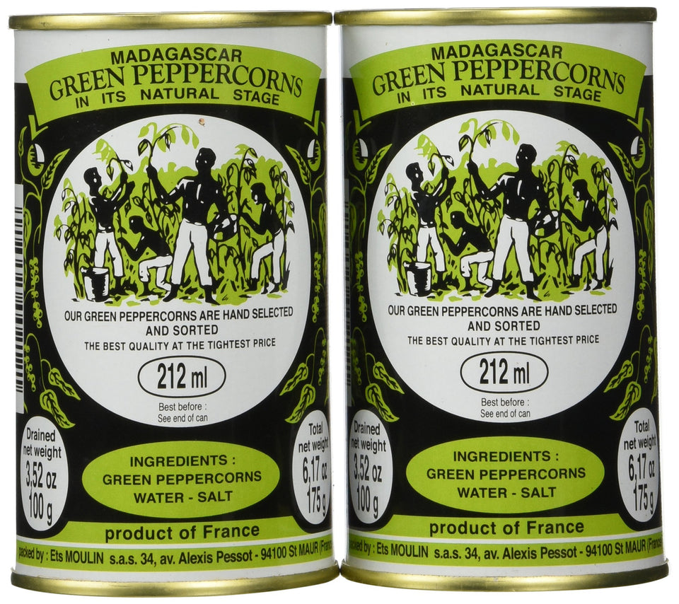 Moulin Madagascar Green Peppercorns in Brine jar label—vibrant color and premium packaging for home cooks