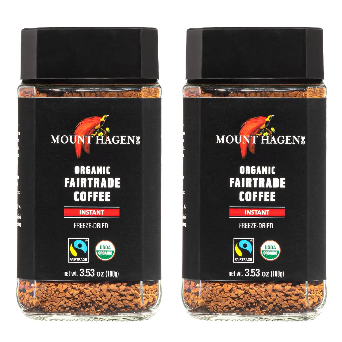 Mount Hagen 2-pack instant coffee jar close-up for quick premium flavor.
