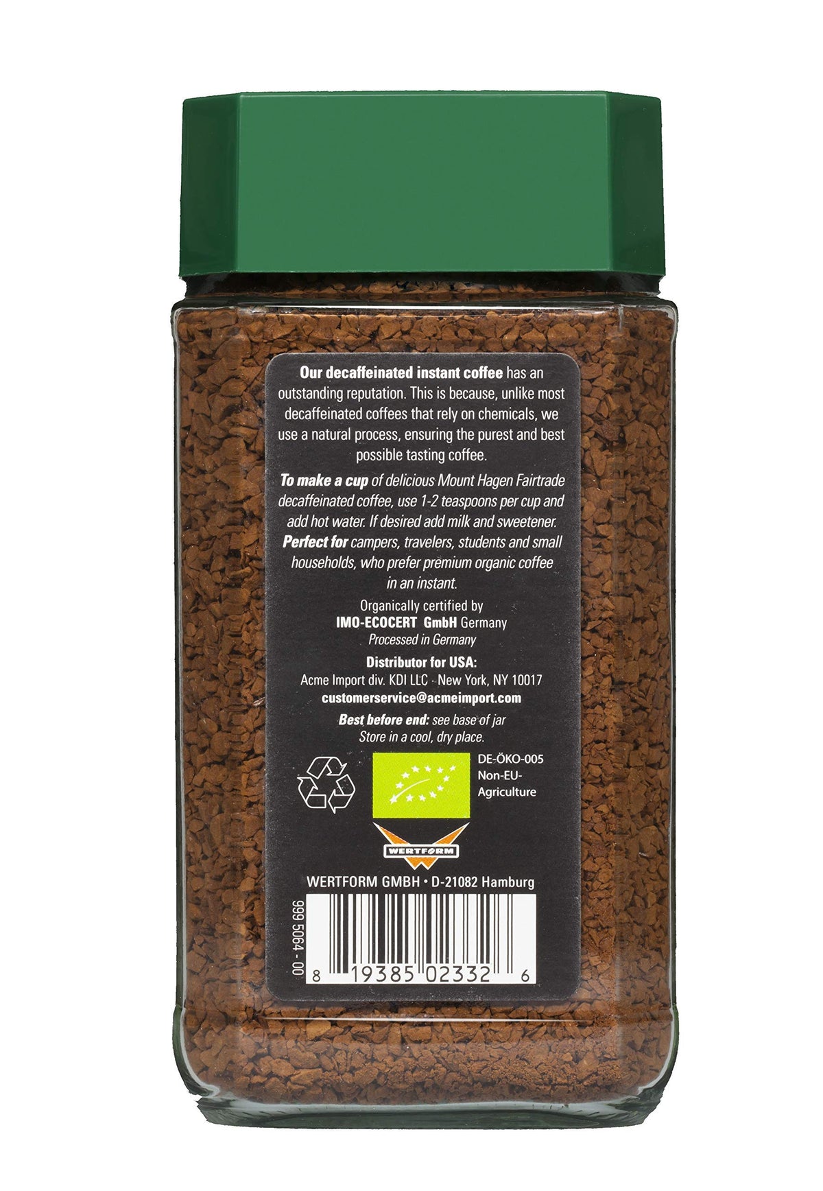 Mount Hagen CO2 decaffeination logo indicating high flavor retention