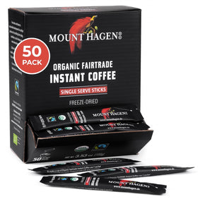 Mount Hagen dispenser box with 50 sticks, convenient single-serve coffee for on-the-go mornings.